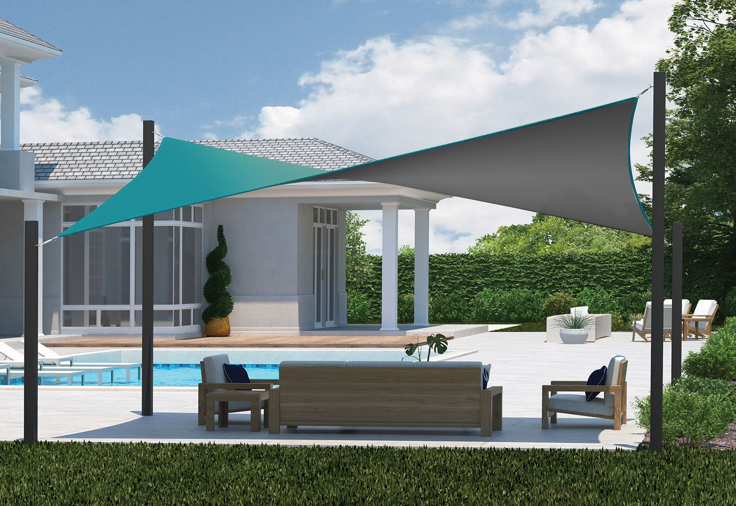 Sun Shade Sail over patio seating area for shade