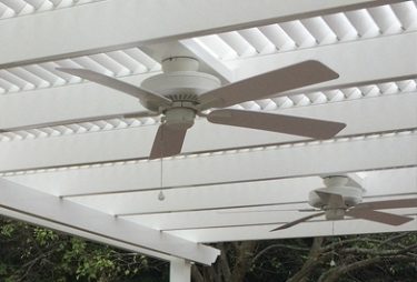 Two White Fans installed on the roof of a pergola