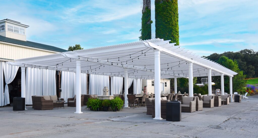 sinkland farms event center large outdoor pergola gathering space