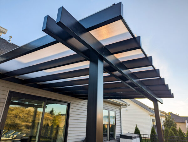 Elements 20x20 Attached Rain Proof Pergola - Black - Image 2