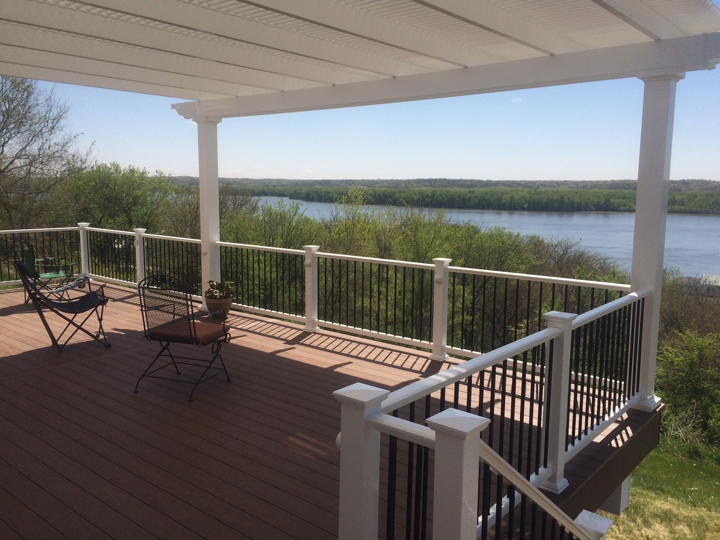 Deck in full shade under a shade pergola over looking the river