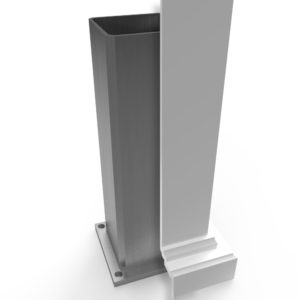 Cross section of a pergola post with the aluminum post shown on the inside of the outer vinyl post sleeve.