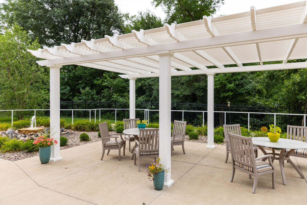 Senior living pergola over outdoor patio