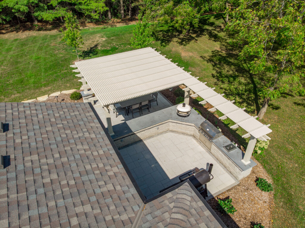 Custom pergola and arbor aerial view