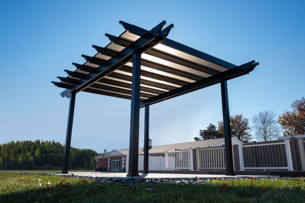 Freestanding patio cover with roof over patio