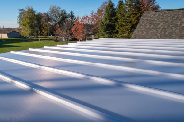 Overhead look at the polycarbonate pergola roof