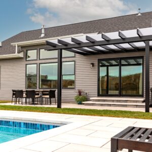 Elements 12x12 Attached Rain Proof Pergola - Black