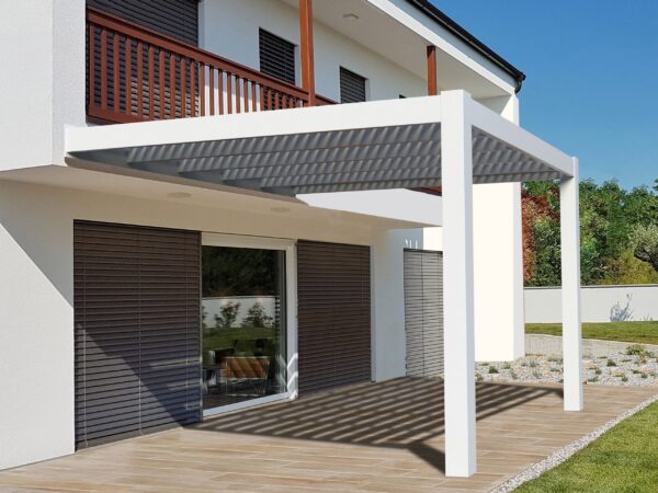 Modern 12x12 Attached White Pergola