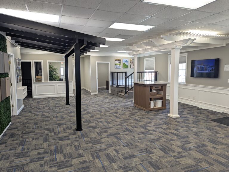 Interior pergola displays in a pergola showroom