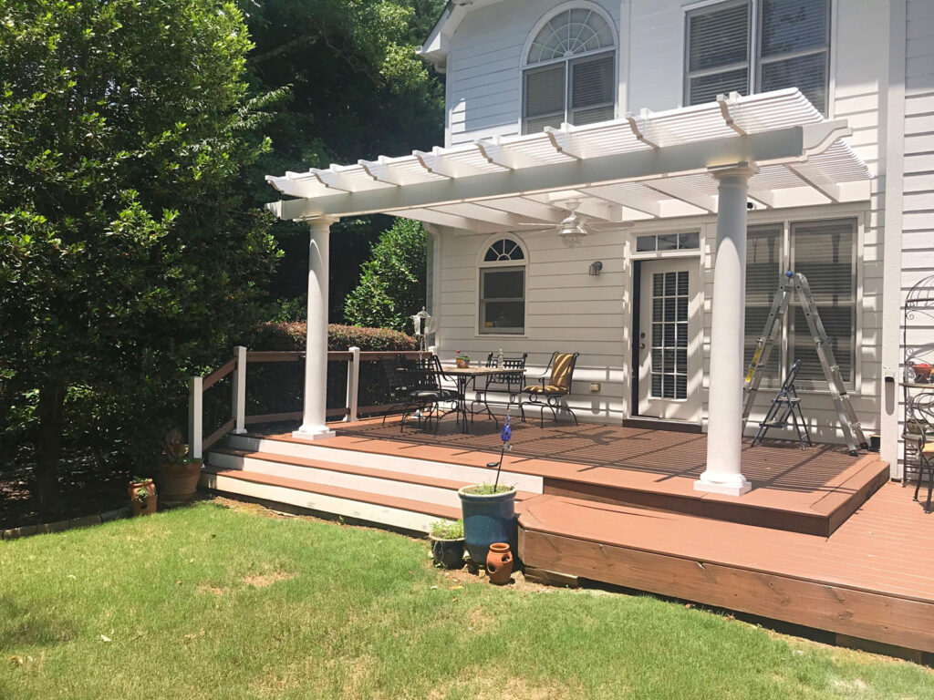 attached deck pergola providing shade on the deck below