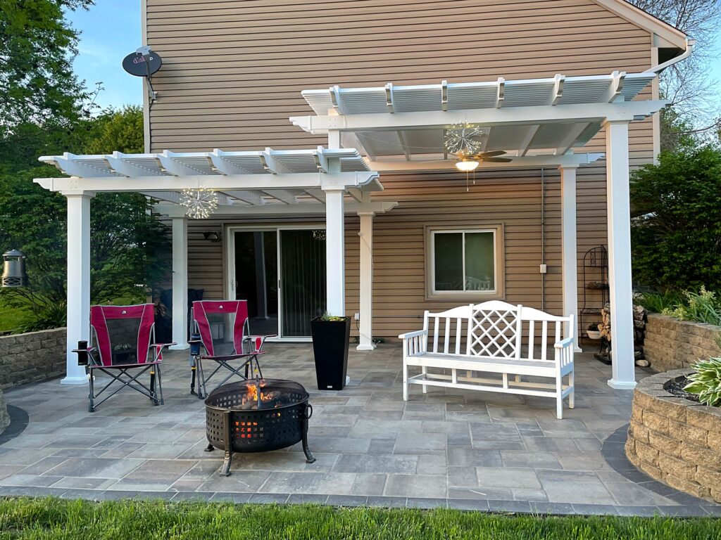Two tier pergola on a patio