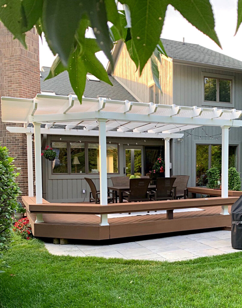 freestanding custom pergola over a deck