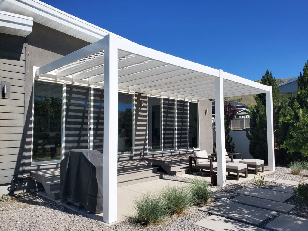 modern heartland pergola over a concrete patio