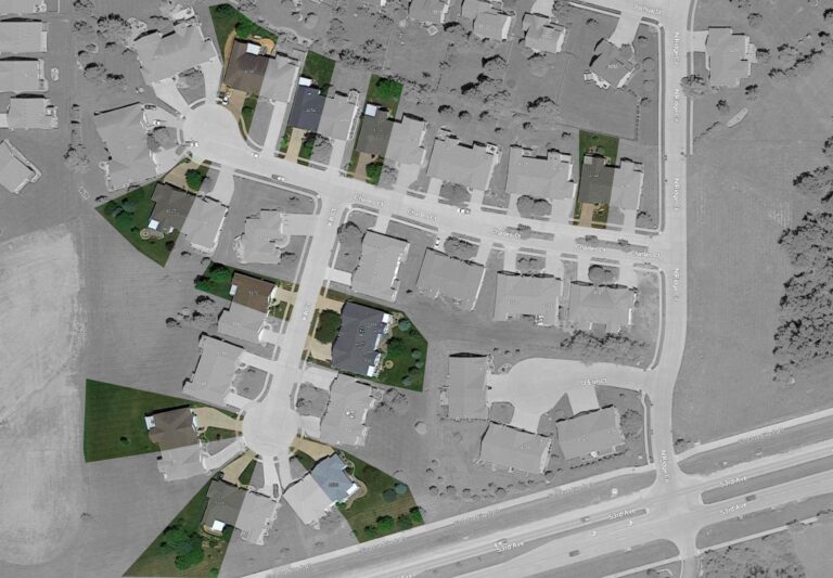Map view of properties in one neighborhood that all have a Heartland Pergola - 10 in one neighborhood